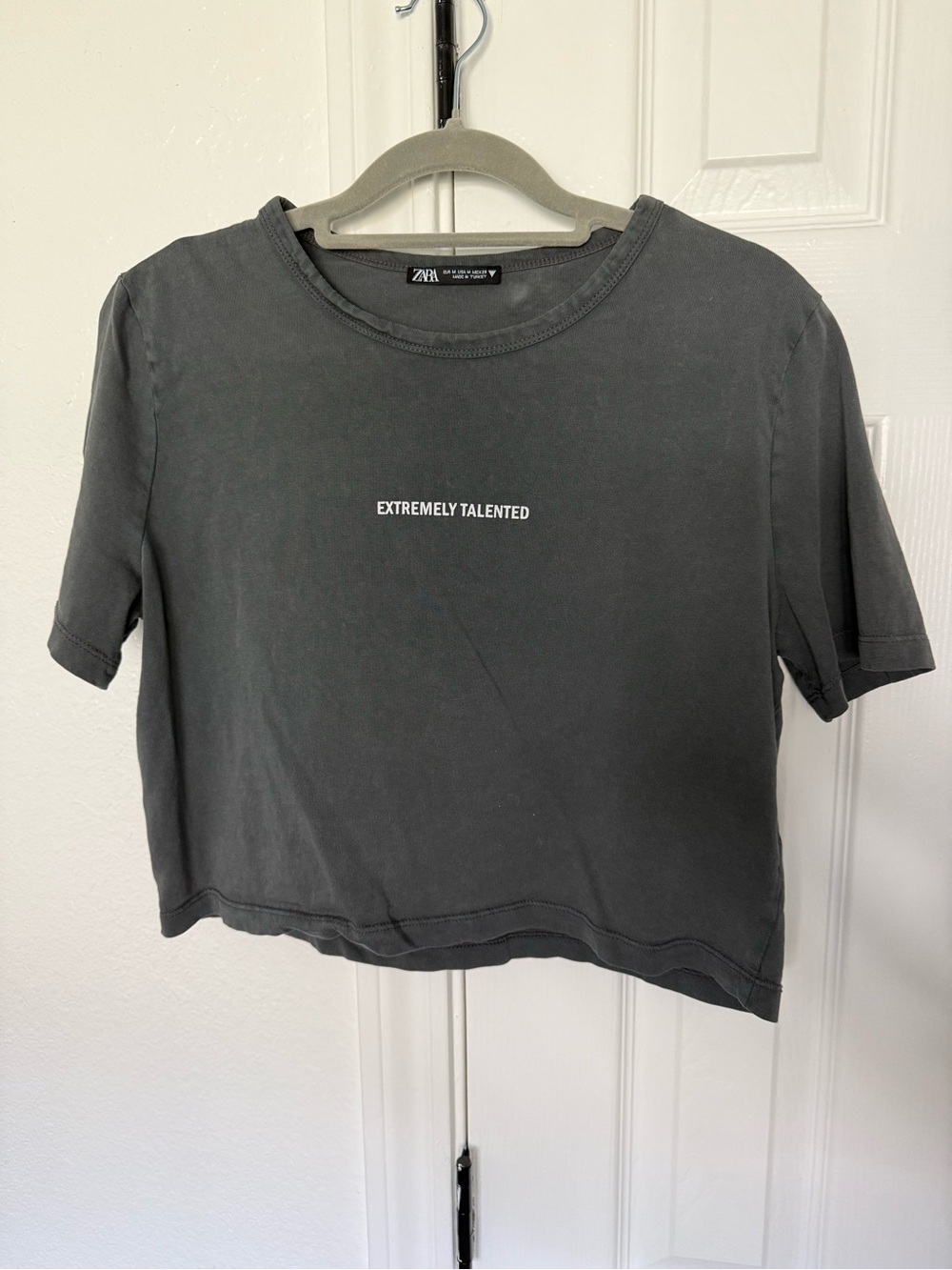 Zara Cropped Tee with "Extremely Talented" Print